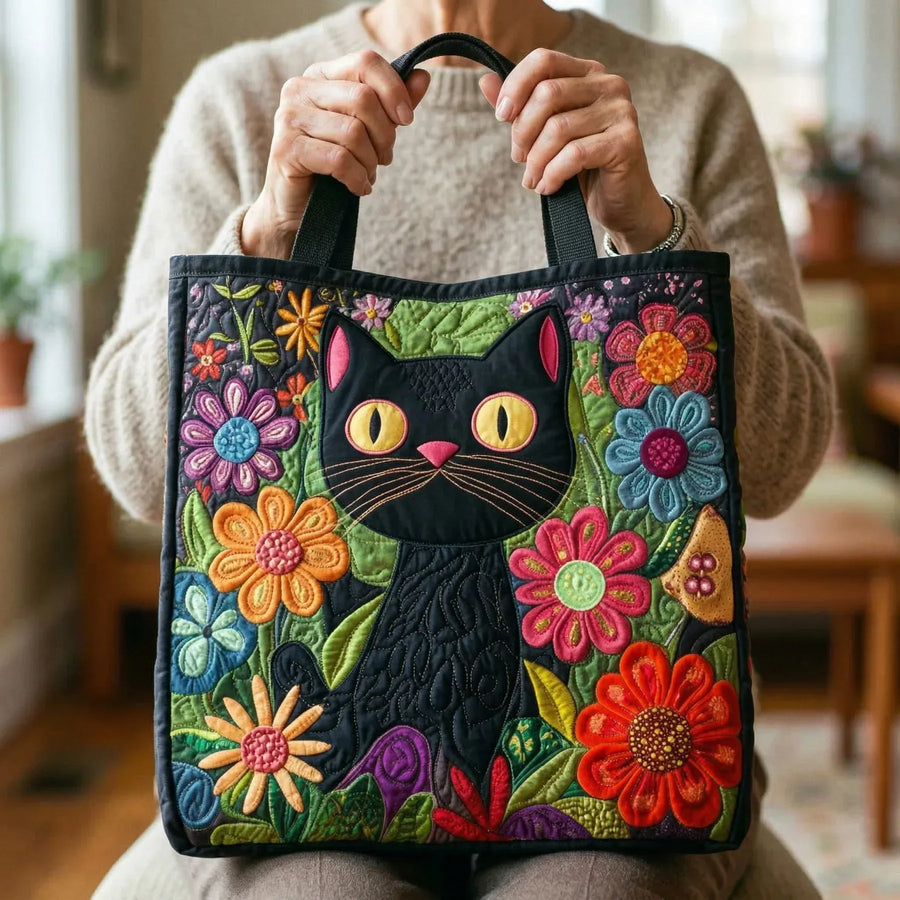 Quilted Black Cat Tote Bag