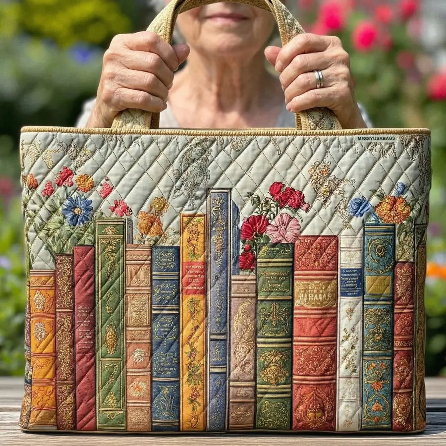 Quilted Tote Bag Enchanted Library