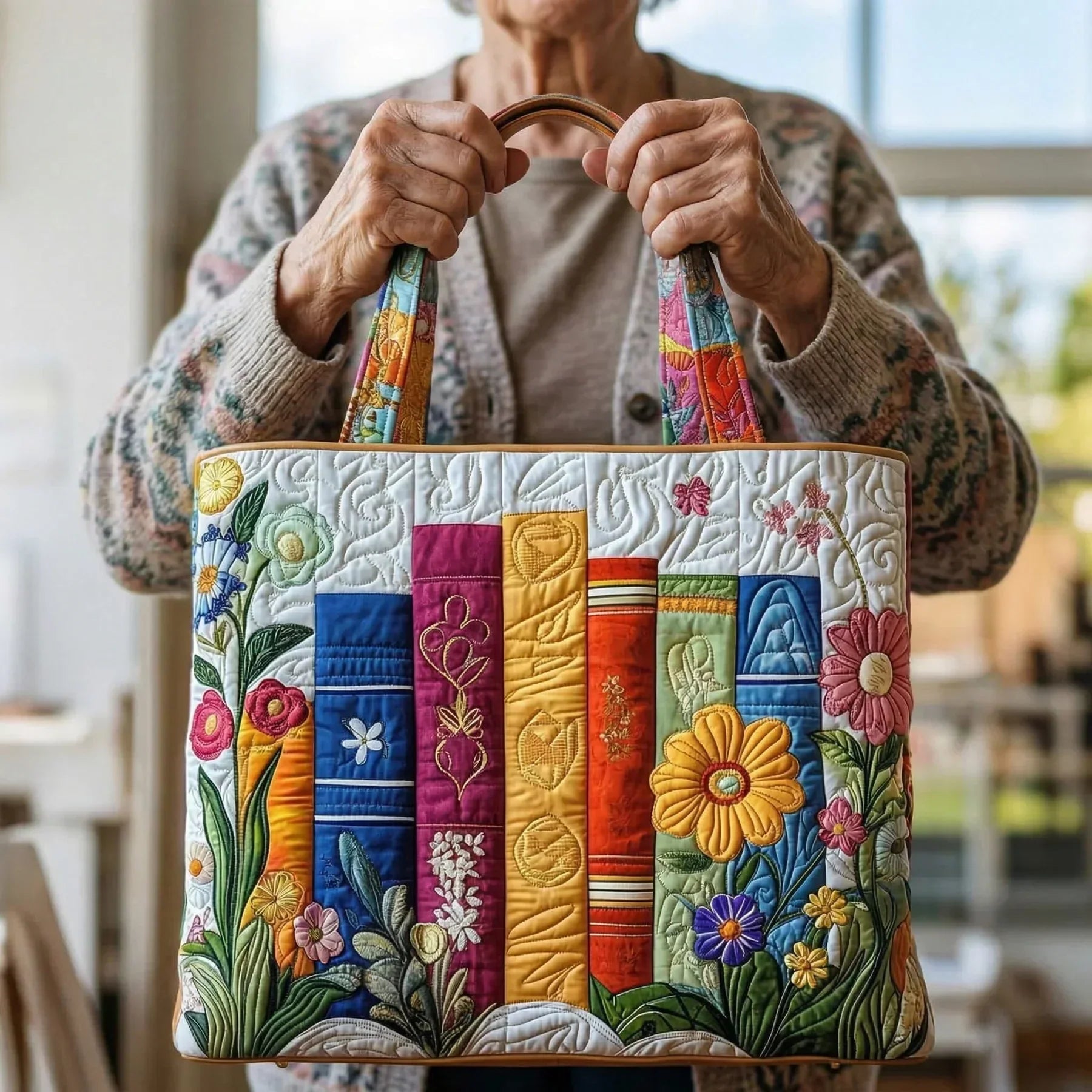 Artisanal Floral Library Tote Bag