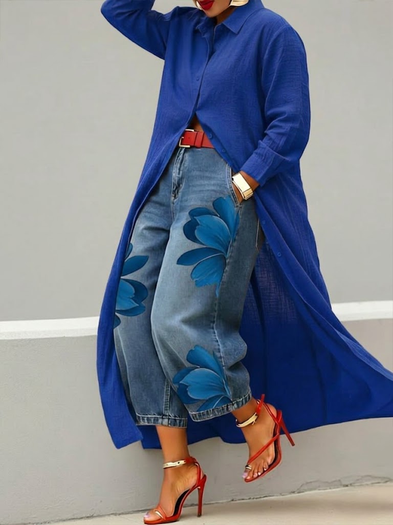 Norah | Shirt Dress Floral Denim Set