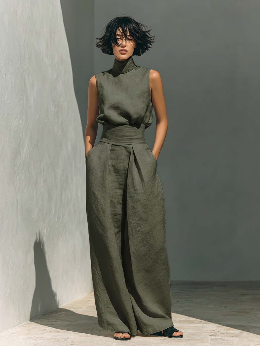 Georgiana | Sleeveless Blouse & Wide-Leg Pants Set